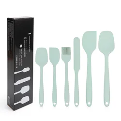 Premium 6 - Piece Silicone Kitchen Tool Set - Cream Scraper, Spatula & Oil Brush (Y018 - light green)