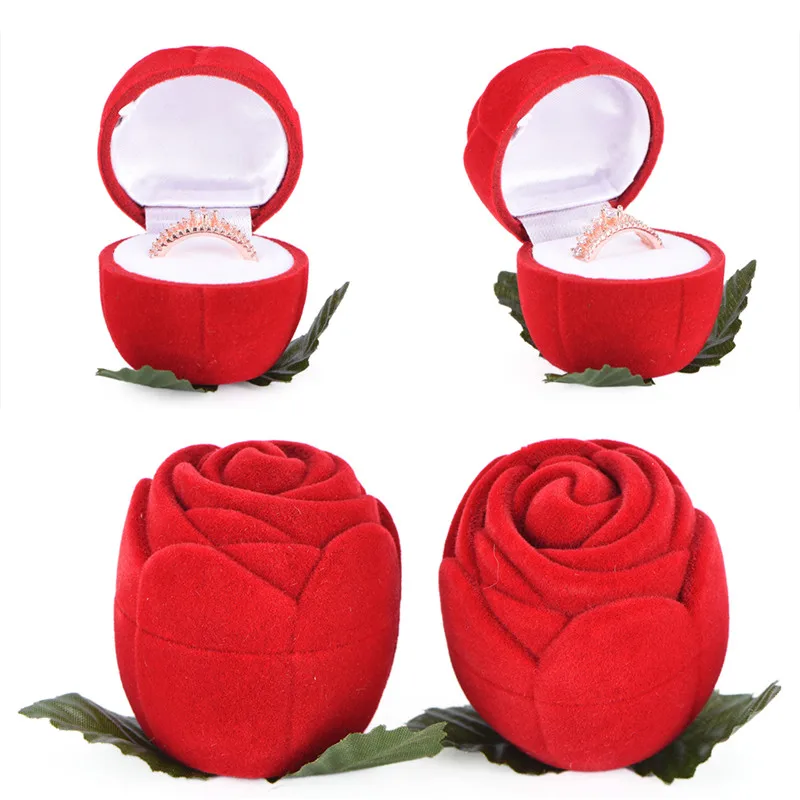 

1Pcs Red Rose Jewelry Box Romantic Wedding Ring Holder Velvet Ring Box Wedding Engagement Jewelry Packaging Case