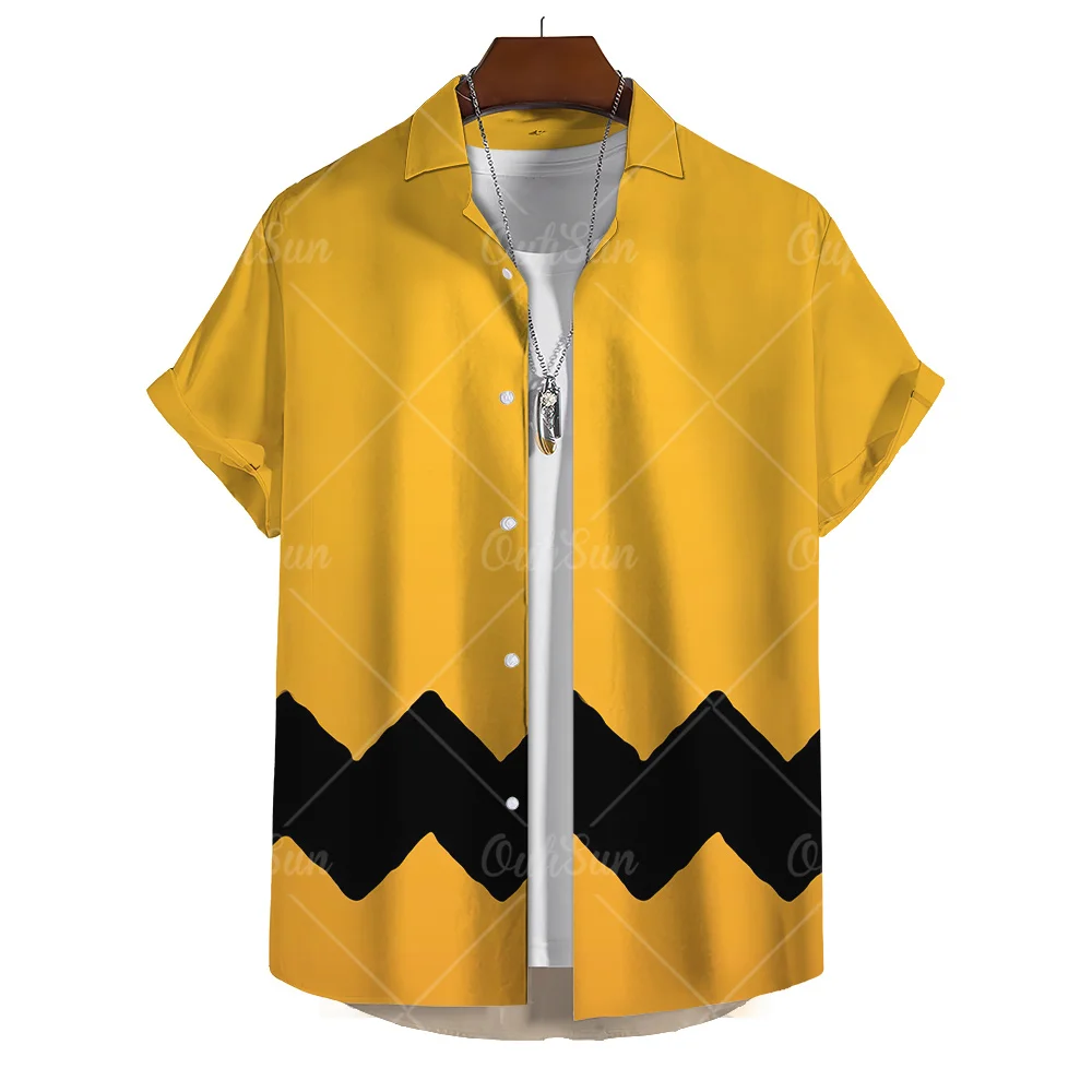 Fashion Yellow Oversized Hawaiian Social Shirt For Men Camisas Casuais Men's Summer Clothing 3d Print Short Sleeves Top Blouse
