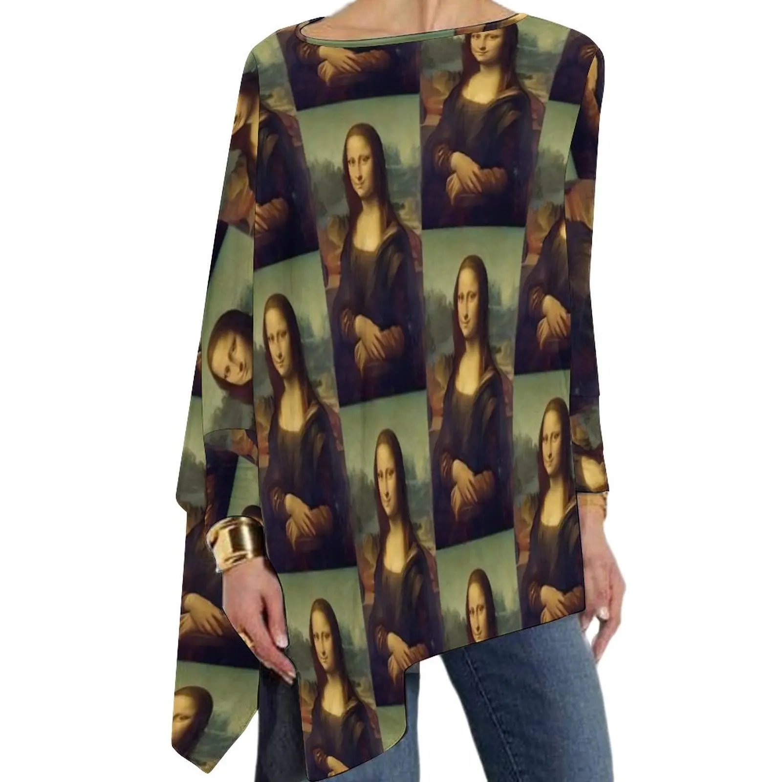 

Mona Lisa T Shirt Famous Painting Korean Fashion Long Sleeve T Shirts Custom Kawaii Tee Shirt Women Winter Tops Big Size 4XL 5XL