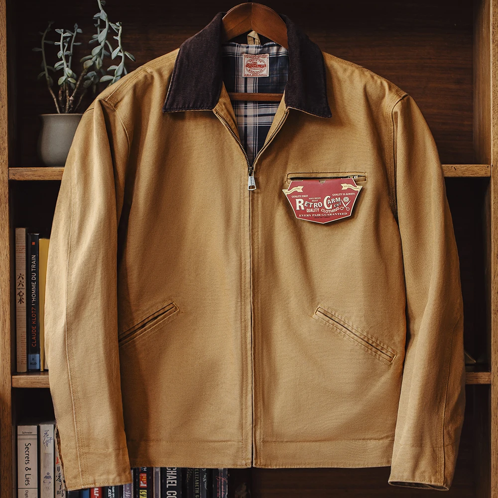 Maden Retro Canvas Detroit Hunting J001 Jacket with Heavyweight Cotton Pockets Design Lapel Collar Zipper Coat for Men's Autumn 6