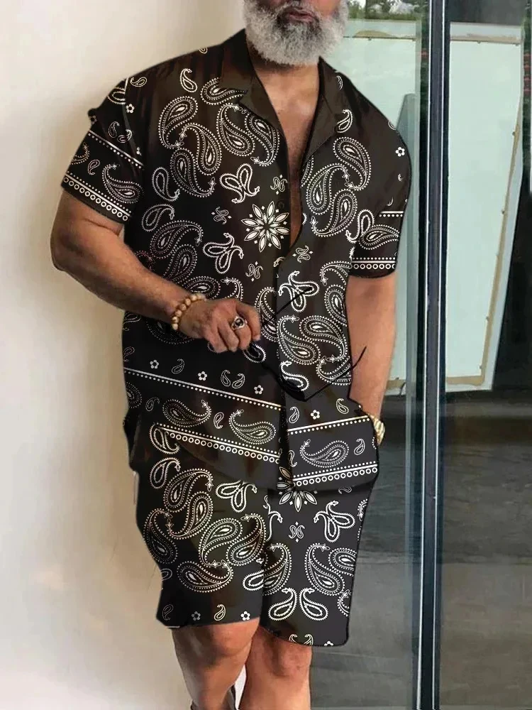 

Men's Shirt Sets 3d Print Vintage Plaid Lapel Short Sleeve Casual Shirt Beach Shorts Summer Streetwear Vacation Hawaiian Suits