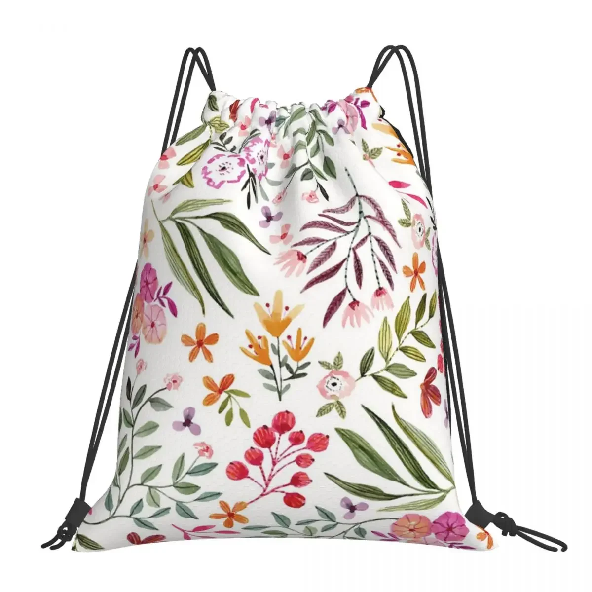 

Spring Floral Pattern Backpacks Fashion Portable Drawstring Bags Drawstring Bundle Pocket Sports Bag BookBag For Travel Students