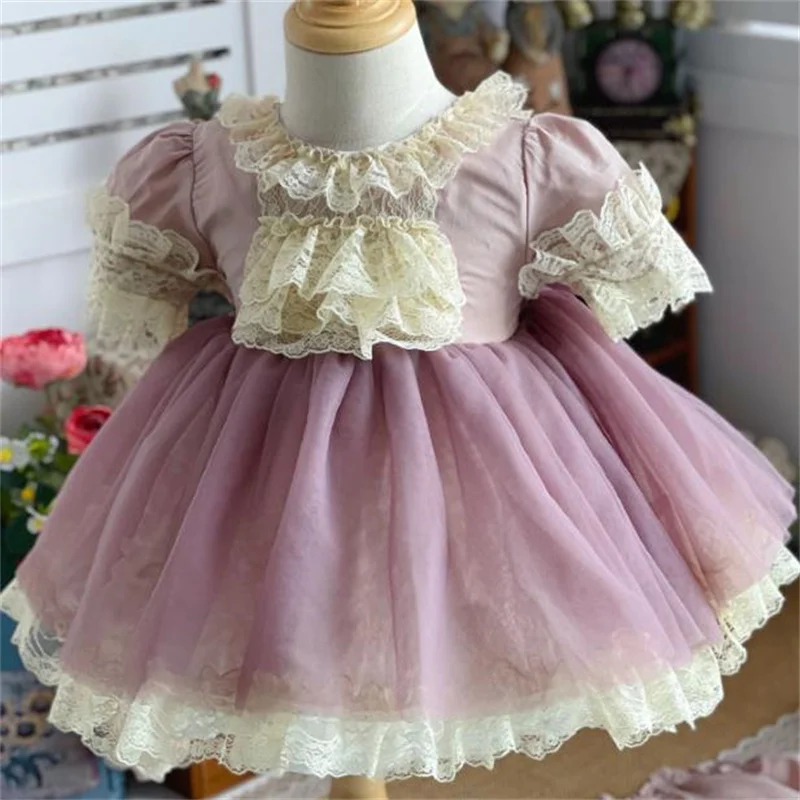

2022 purple mesh stitching short-sleeved Spanish princess skirt jacquard tutu birthday dress
