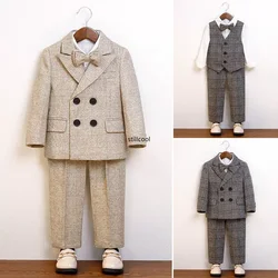 School Uniform for Boys Thick Warm Children Plaid Suit Khaki Toddler Birthday Blazer Set Kids Wedding Piano Performance Costumes