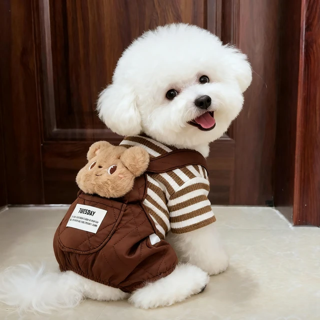 Thiened Autumn Winter Dog Clothes Bear Head Doll Four Legs Overalls Warm Anti edding  Pet Clothing Polyester Fiber 2
