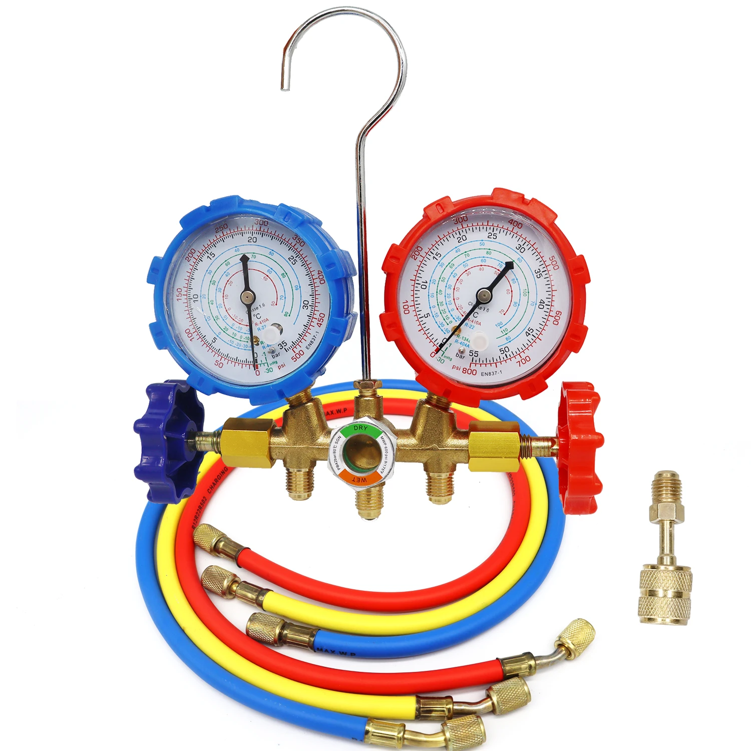 Professional HVAC Manifold Gauge Set with Adjustable Couplers and Charging Service Accessories