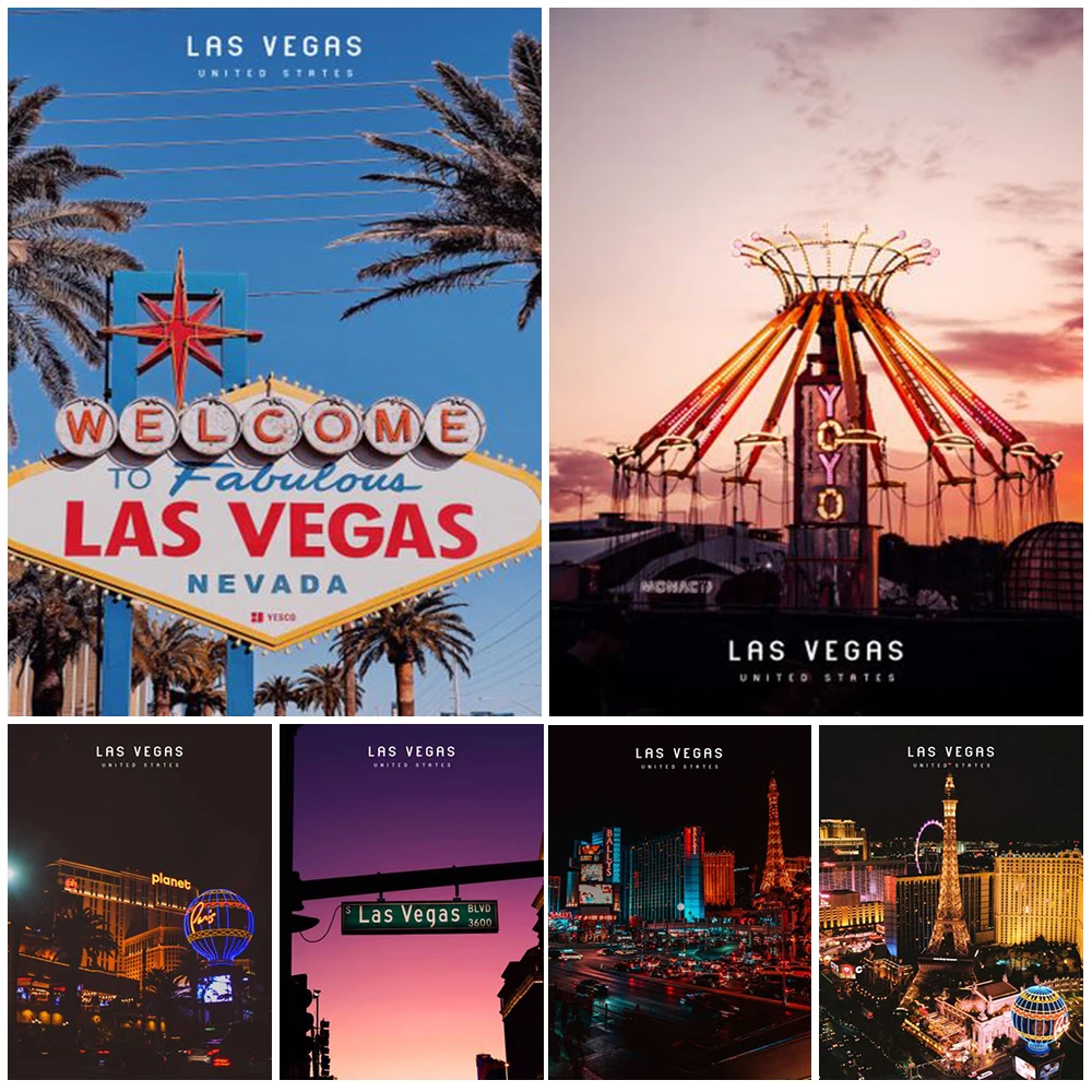 

Las Vegas City Night View Nordic Poster Casino Gamble Wall Art Canvas Painting Wall Pictures For Living Room Home Decor Unframed