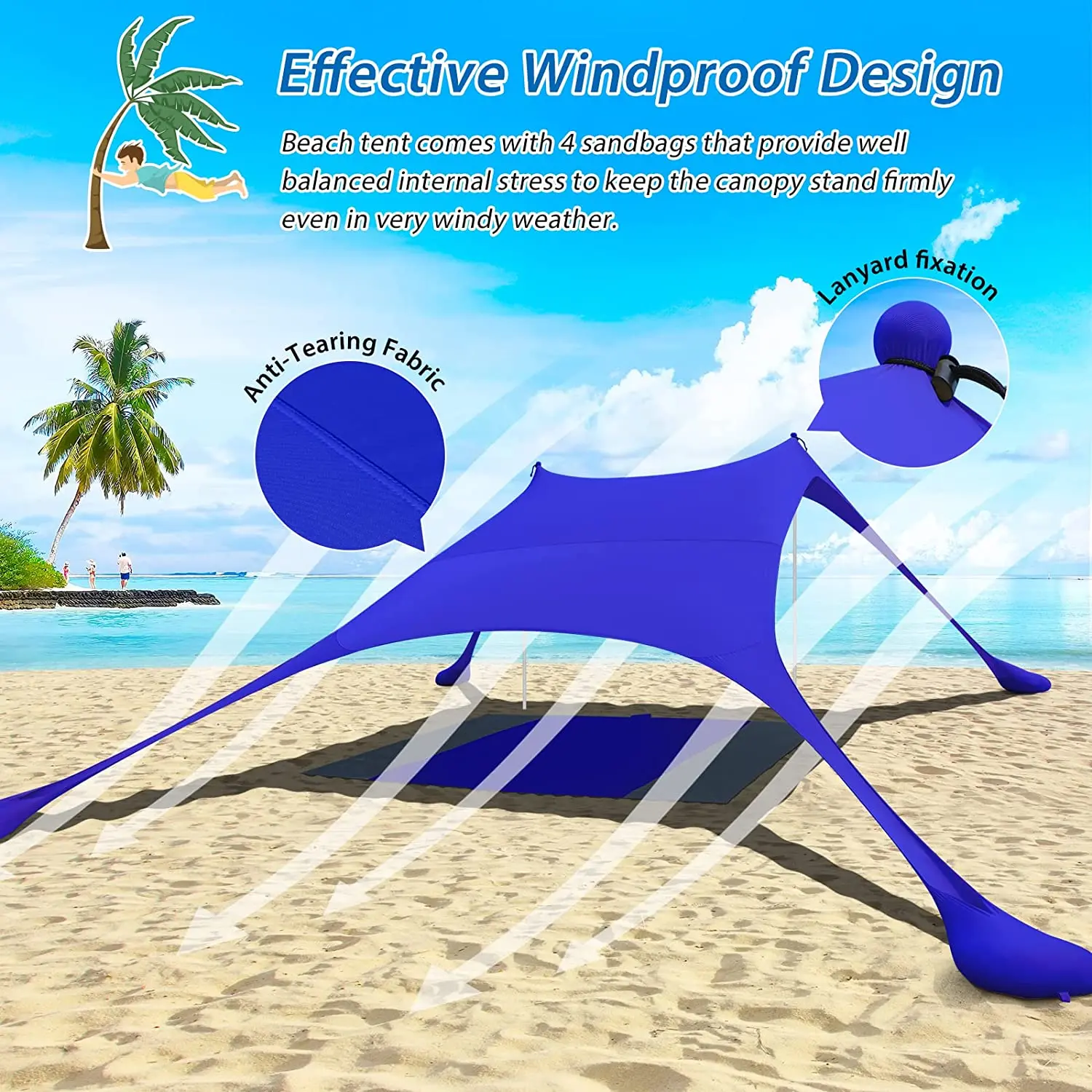 10x10FT Lager Family Beach Tent UPF50+,Portable Beach Shade Canopy with 2 Poles for Camping Trips, Picnics, Backyard