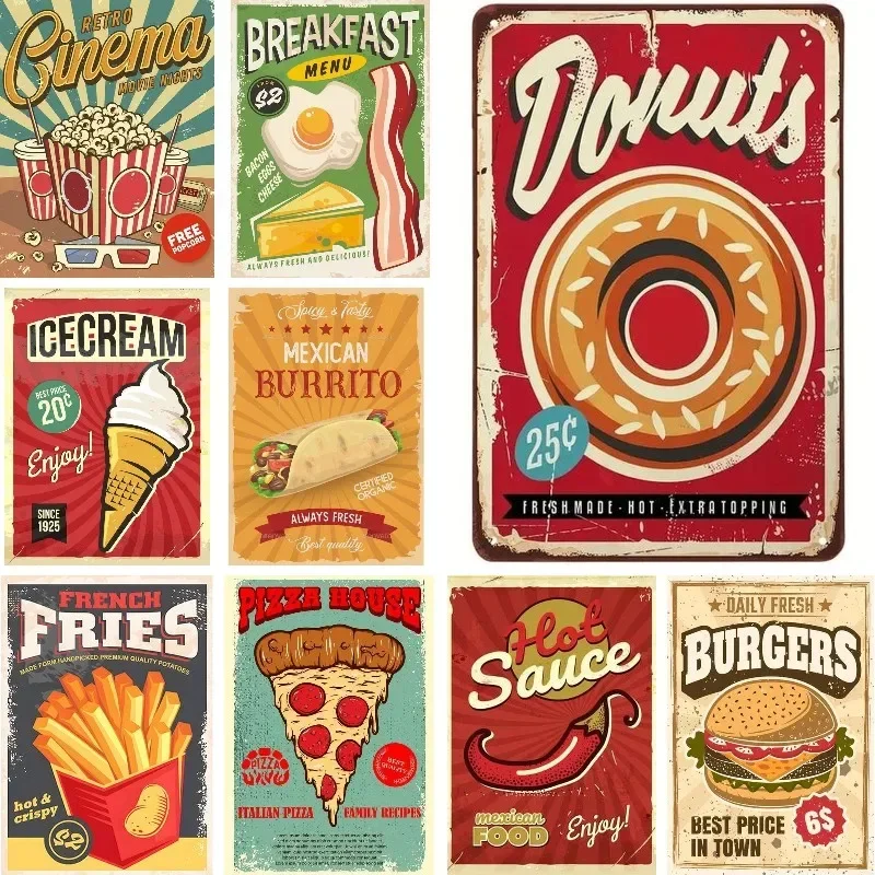 

5D DIY Diamond Painting, Retro Vintage Beer Pizza Dinner Posters, Full Square Diamond Embroidery,Cookies Mosaic ,Fast Food Decor