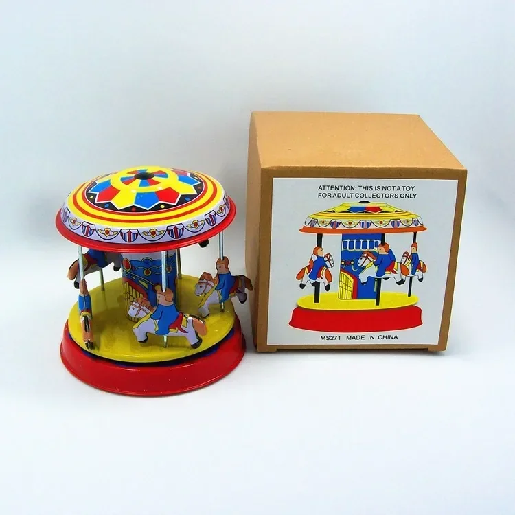 [Divertente] Collezione Classica Retro Clockwork Wind Up Metal Tin Gear High-Wheel Carousel Toy Giocattoli Meccanici Regalo Per Bambini