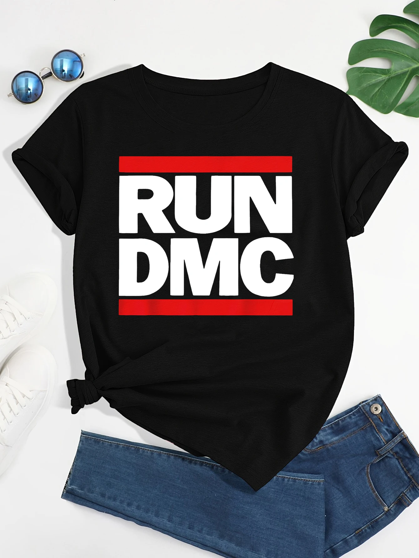 Run Dmc 여성용 T 셔츠 랩 티 그룹 밴드, 그래픽 T, 재미있는 티셔츠, 라운드넥 프린트, 여성용 티셔츠 탑