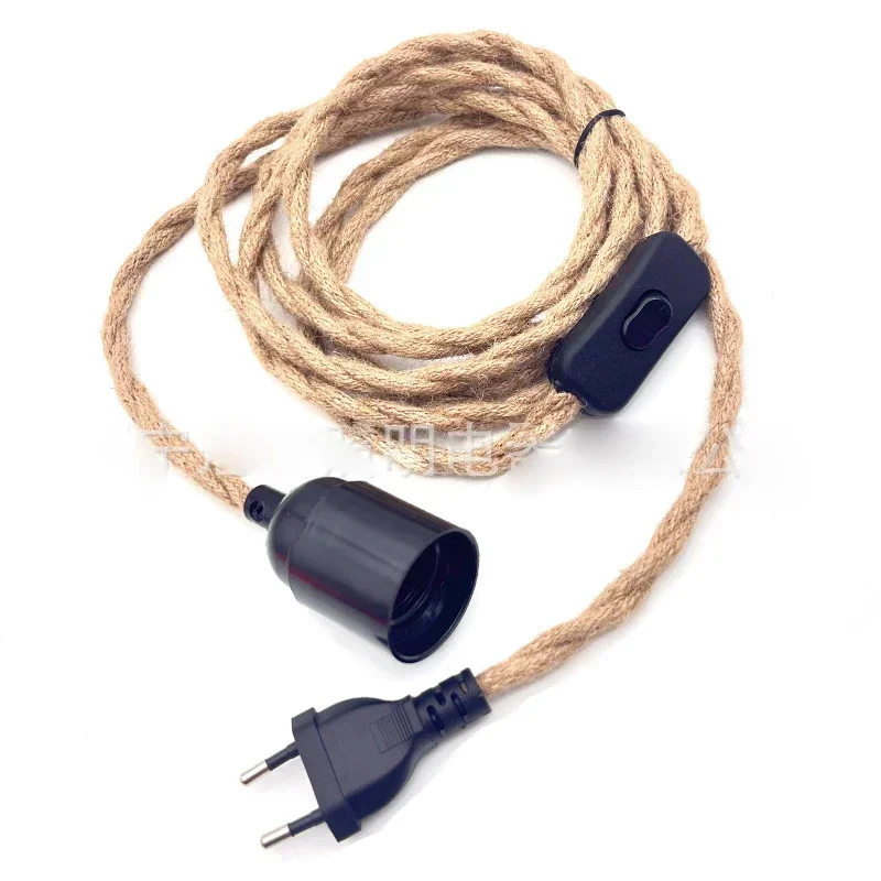 Description Picture 2 of itemAC 85-265V Hemp Cord Twisted Cable with EU plug E27 Lamp Holder for Industrial Retro Hanging Lamps