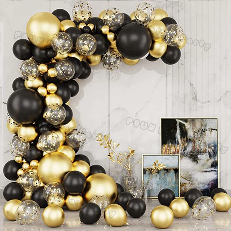 Palloncini in oro nero palloncini con coriandoli K arco ghirlanda fornure per feste di compleanno di nozze decorazione per Baby Shower anniversario per adulti  15