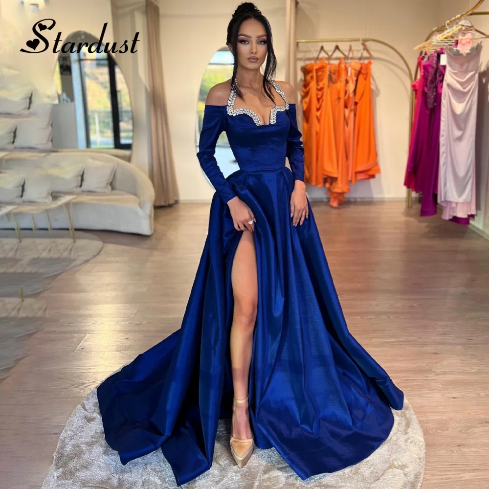 

Stardust Charming A-Line Evening Dresses Halter Strap Bustier Satin Diamonds Saudi Arabric Vestidos Para Graduación Personalized