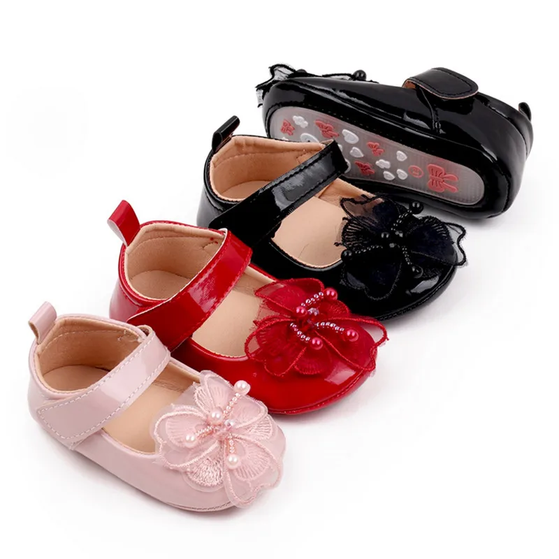 

Newborn Baby Girl Princess Shoes Lightweight Casual Soft PU Leather Flower Non-slip First Walker Shoes Baby Items Accessories