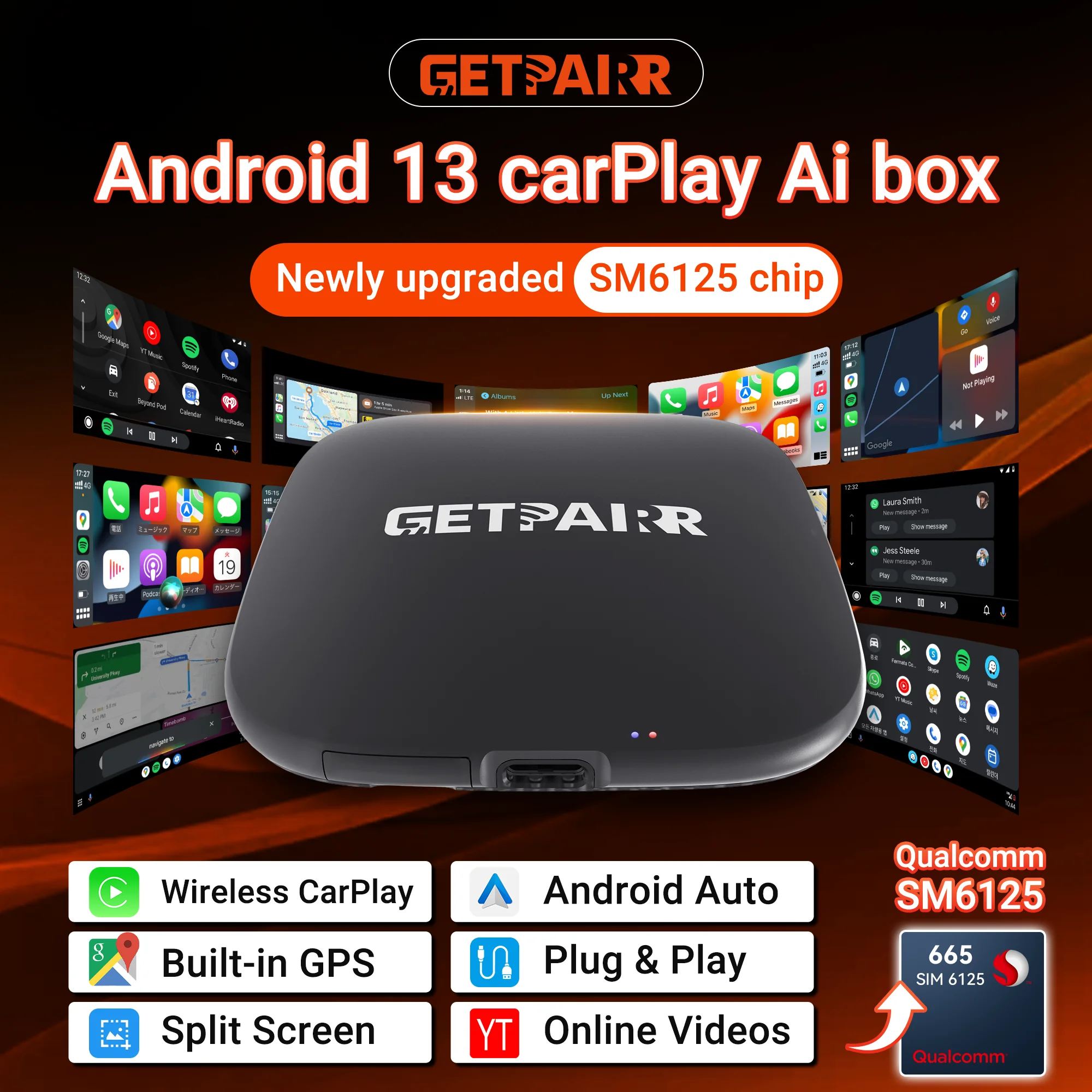 Getpairr Android 13 CarPlay AI Box Qualcomm SM6125 Wireless