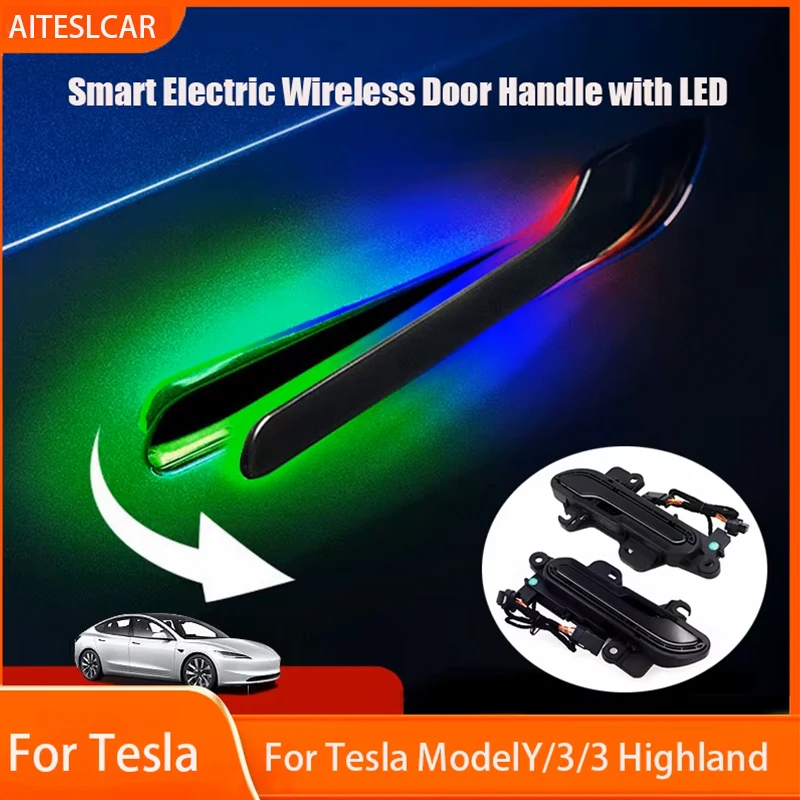 전기 스마트 자동 문짝 핸들 감소 기어, 테슬라 모델 3, 3, 하이랜드 2024 용, 다채로운 핸들 바, 최신 모델 Y