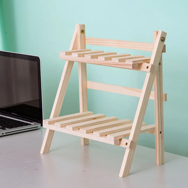 Outdoor Plant Shelves Solid Wood Double-layer Storage Bedroom Decoration Plant Rack Flower Desk Storage and Organization Rack