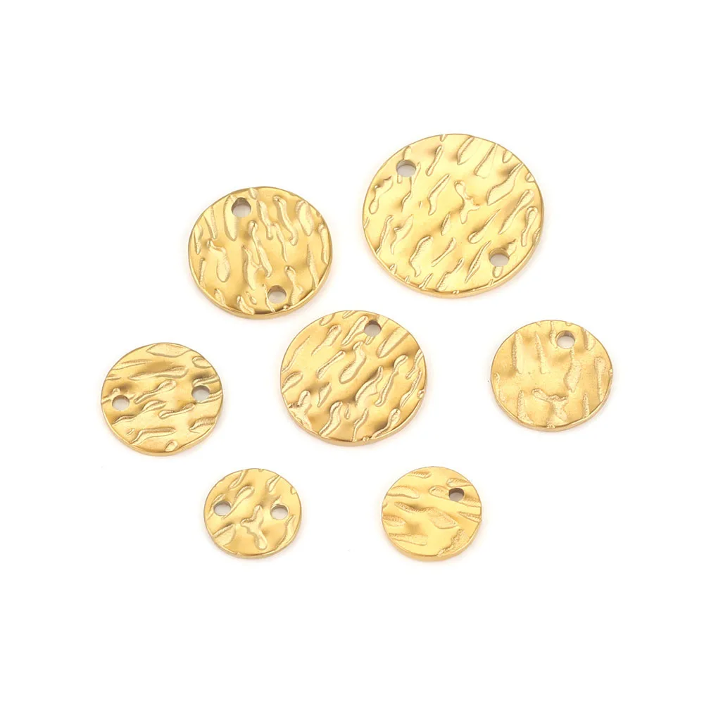 Stainless Steel Irregularly Embossed Round Sheet Pendant Titanium Steel Pendant with Holes 6