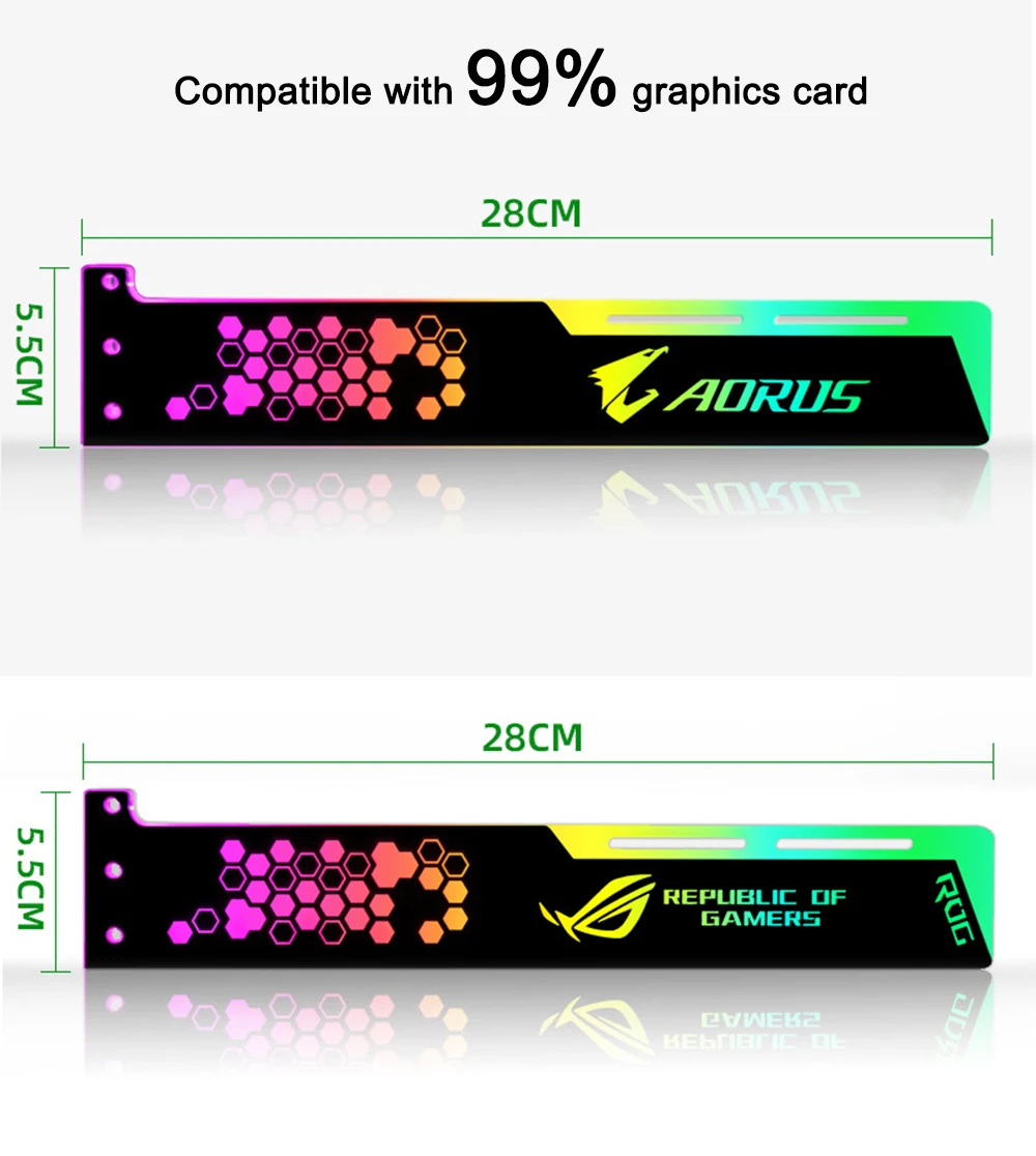 Coolmoon Rgb Conduziu a Luz Suporte da Placa Gráfica 25cm 28cm 5v Pequeno 4pin Gpu Suporte Vga para Acessórios do Computador Chassi pc - Imagem 3