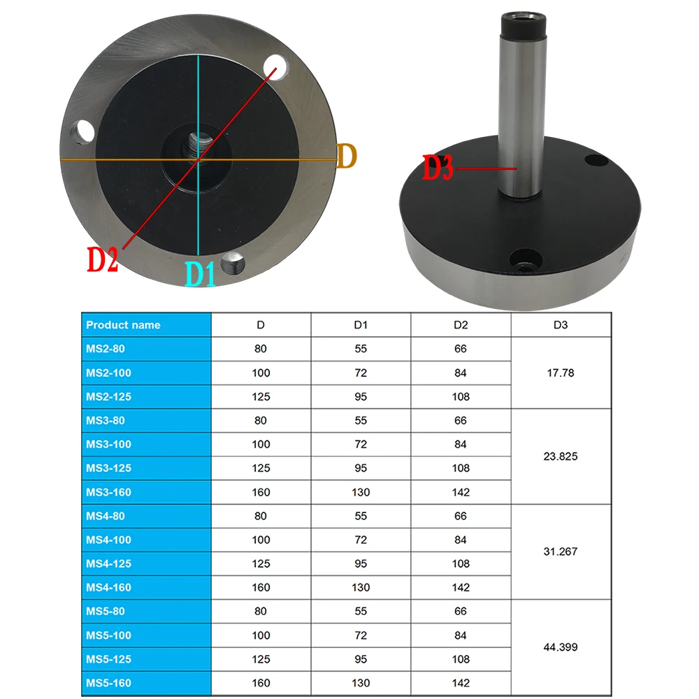 플랜지 커넥터 MS2,MS3,MS4,MS5 테이퍼 생크, K11,K12 시리즈 3 턱 4 턱 척 K11-80 K12-80, 80mm,100mm,125mm,130mm,160mm