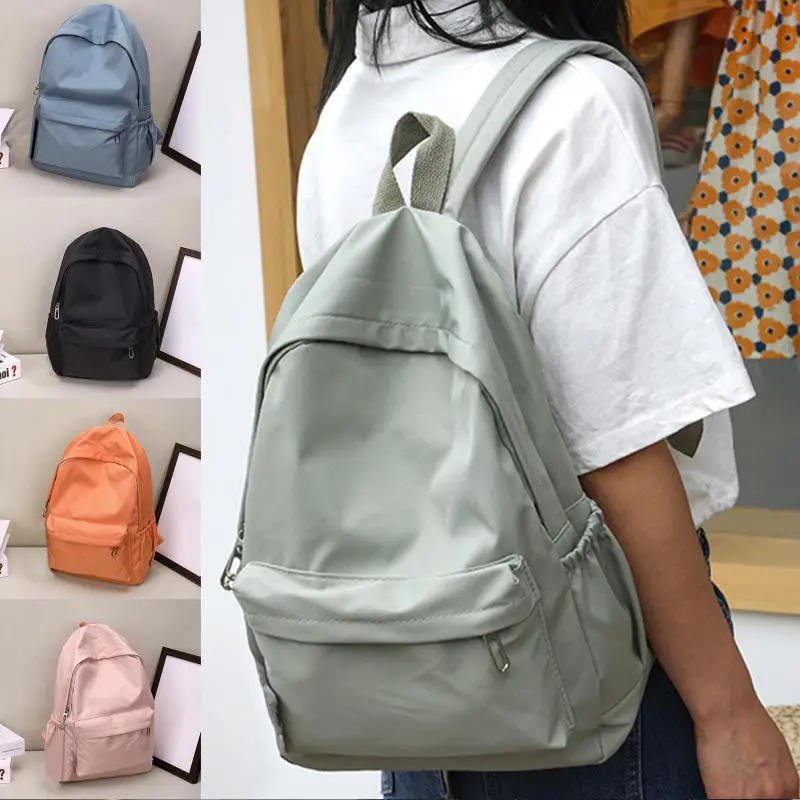 Women's Leisure Backpack Large Capacity Solid Color Simple Fashion College Student Travel Backpack 2