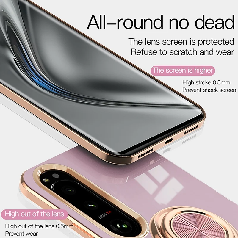 Luxury Electroplated Silicone Magnetic Ring Holder Phone Case - Shockproof Design