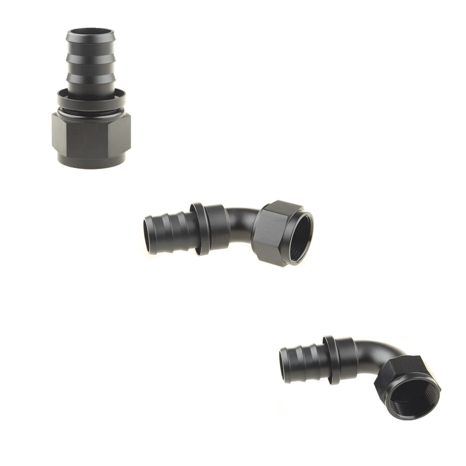 0/45/90 Degree AN16 Straight Female Swivel to Push Lock Barb Hose End Fitting Oil Fuel Hose End Adaptor Kit Black
