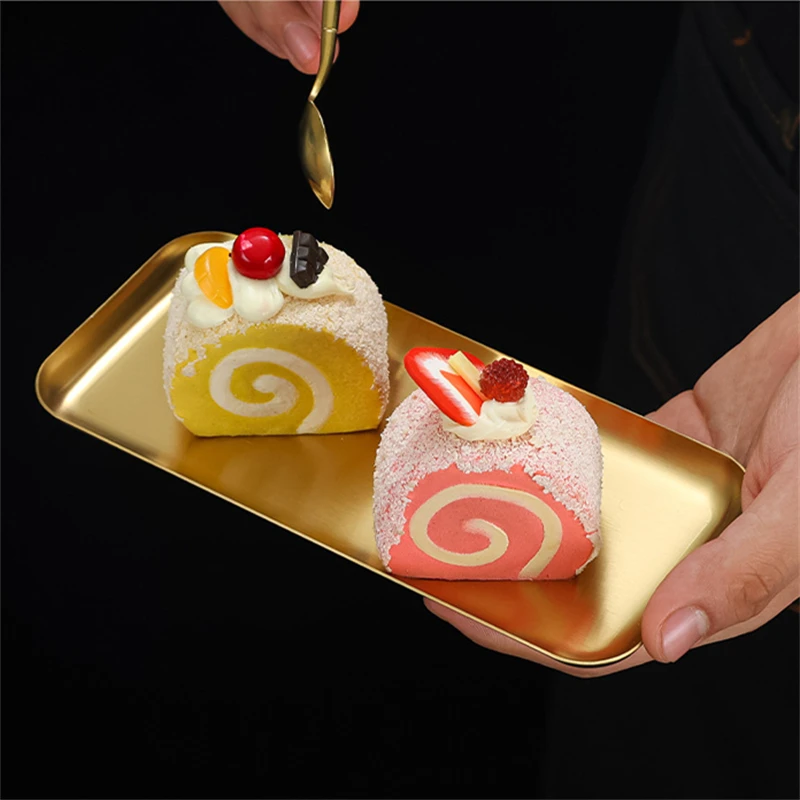 Silver Gold Stainless Steel Serving Plate Restaurant BBQ Skewers Sushi Tray Large Shallow Tray Food Storage Plates For Kitchen 3