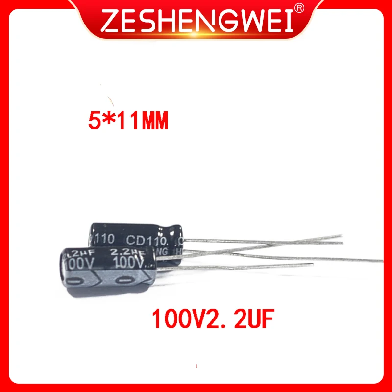 50PCS 100V 2.2UF Aluminum Electrolytic Capacitor 2.2UF 100V 5*11mm NEW Electrolytic Capacitor Size：5x11 30pcs 100v 10uf aluminum electrolytic capacitor 10uf 100v 6 11mm new electrolytic capacitor size：6x11