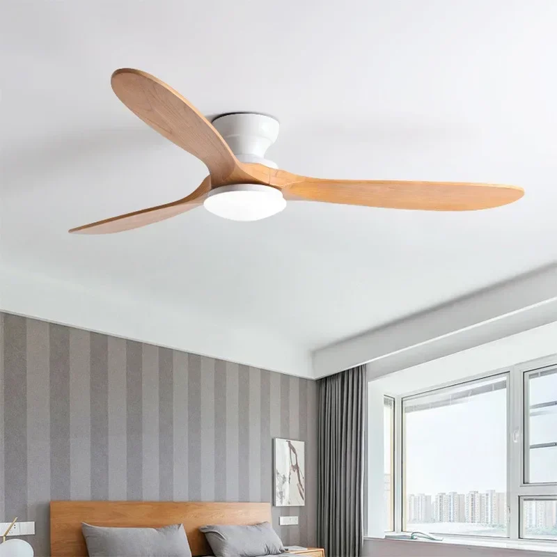 52inch Low Floor Ceiling Fan Light Remote Control Led Llights Indoor Restaurant Solid wood fan leaves With Fan Chandelier 2