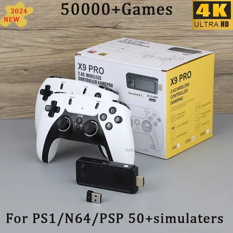 New X9 Pro Retro 4K three-dimensional TV stick game HD video game console 905X3 256G 50,000 games for PS1/PSP/SFC/N64 controller d...
