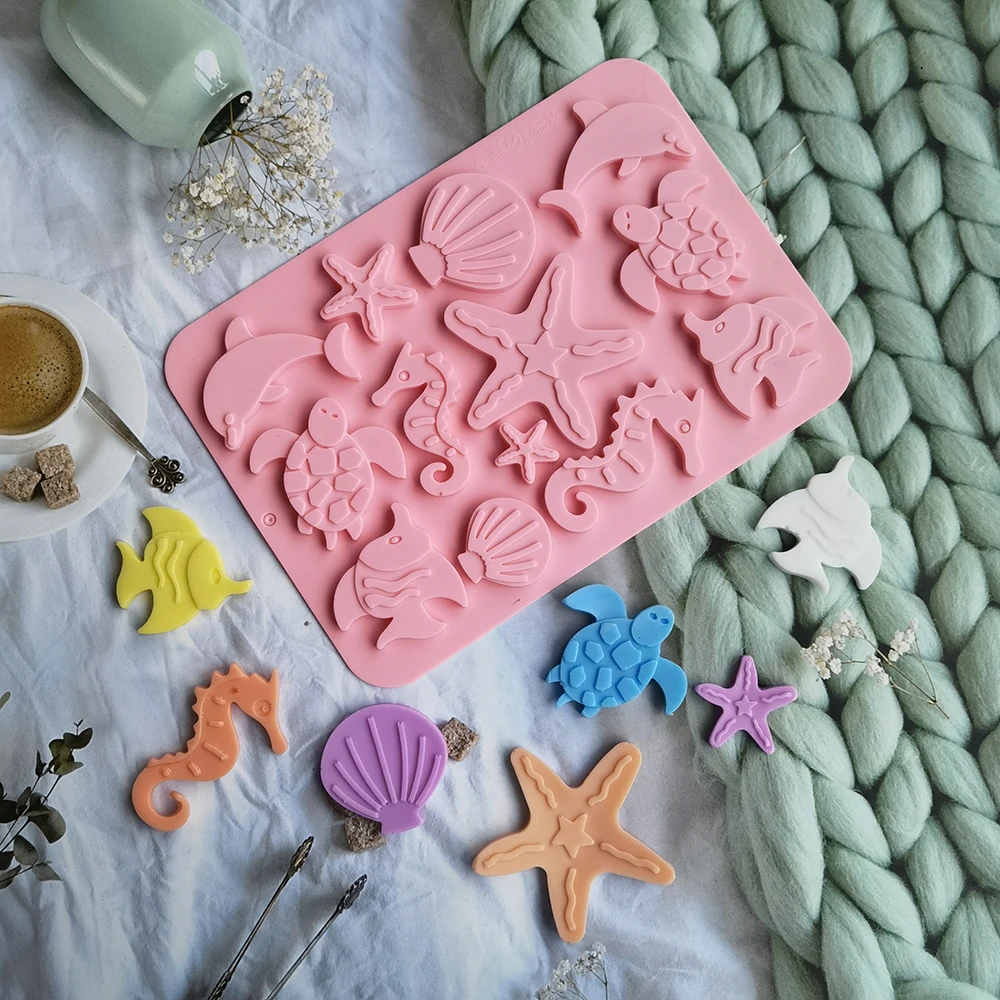 

Mermaid Starfish Seahorse Shaped Silicone Fondant Cake Decorating Mold Epoxy Resin Glue Molds Baking Tools Kitchen Accessories