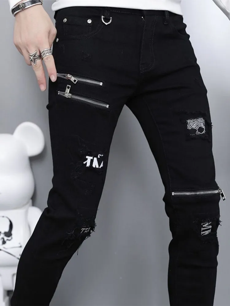 Spring and Autumn Fashion Trend Black Straight Leg Ripped Jeans Men's Casual Comfort Breathable High-Quality Denim Pants