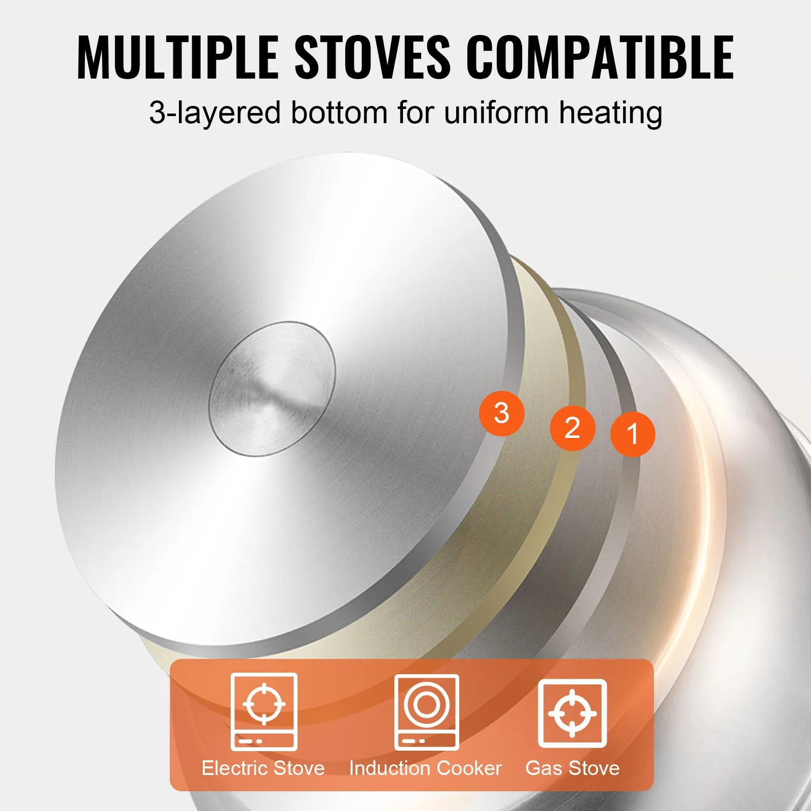 VEVOR Steamer Pot 9.5in/24cm Steamer Pot for Cooking with 5QT Stock and Food-Grade 304 Stainless Steel Food