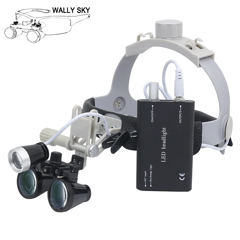 Loupe binoculaire dentaire pour casque 2,5 x/3,5 x, avec lumière