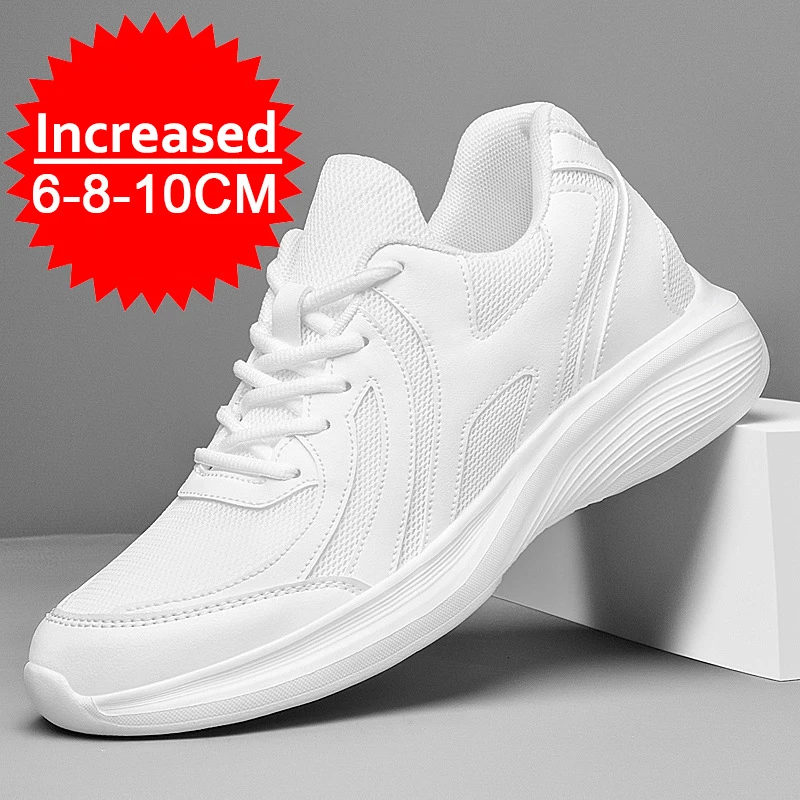 Summer Men Elevator Shoes Breathable Mesh Height Increase Sneakers Men Shoes Inner Length 8cm Outdoor Leisure White Taller Shoes 1