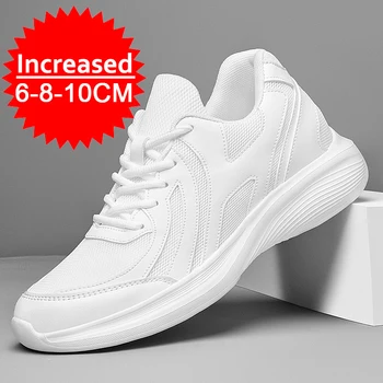 Summer Men Elevator Shoes Breathable Mesh Height Increase Sneakers Men Shoes Inner Length 8cm Outdoor Leisure White Taller Shoes 1