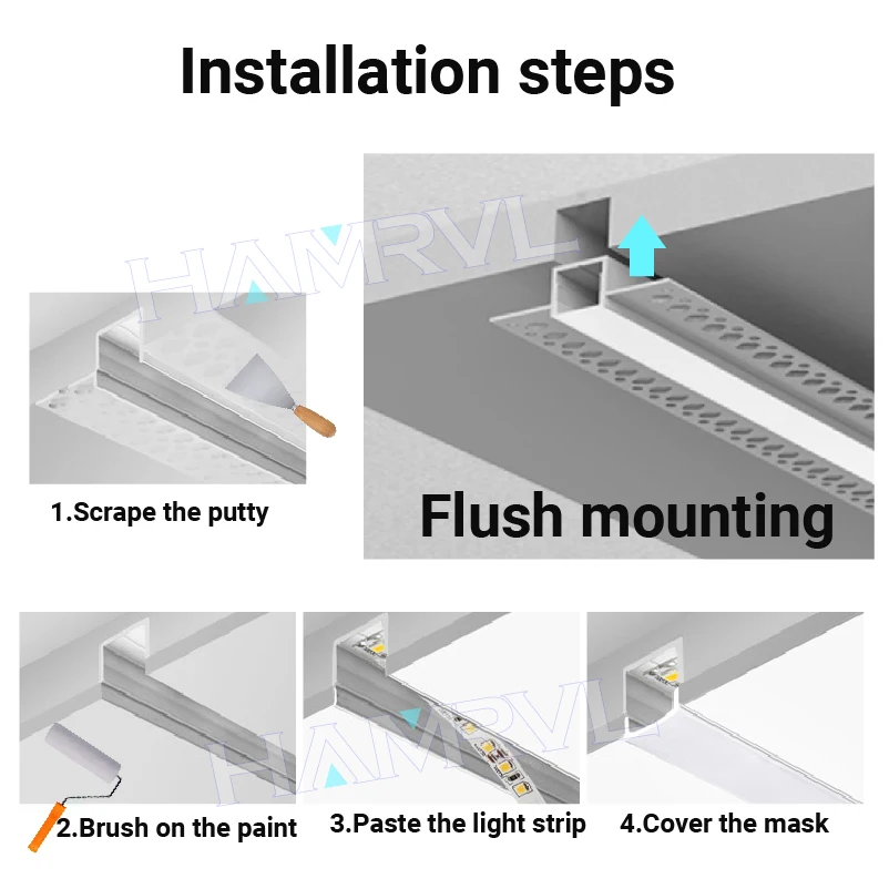รูปสินค้า LED Strip อลูมิเนียม ช่องระบบ โคมไฟตกแต่ง ฝัง drywall 50 ซม.