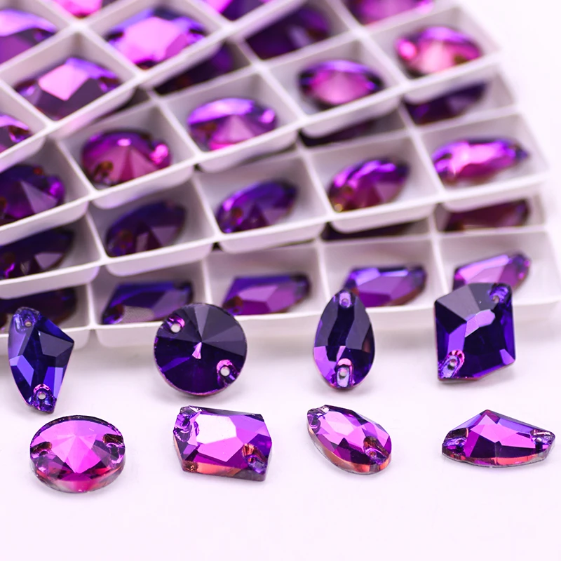 New Silk Purple Drop Rivoli AX Cosmic Glass Crystal Strass Sew On Rhinestones Flatback Stone Beads For DIY Clothing
