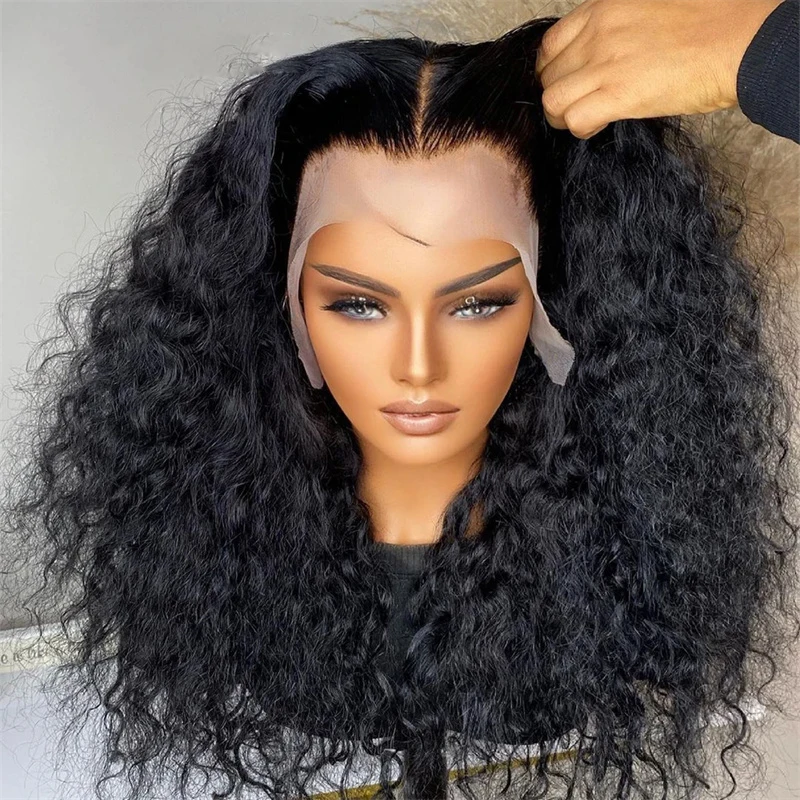 

Natural Black Soft 26Inch Long Kinky Curly Glueless 180% Density Deep Lace Frontal Wig For Black Women Babyhair Preplucked Daily