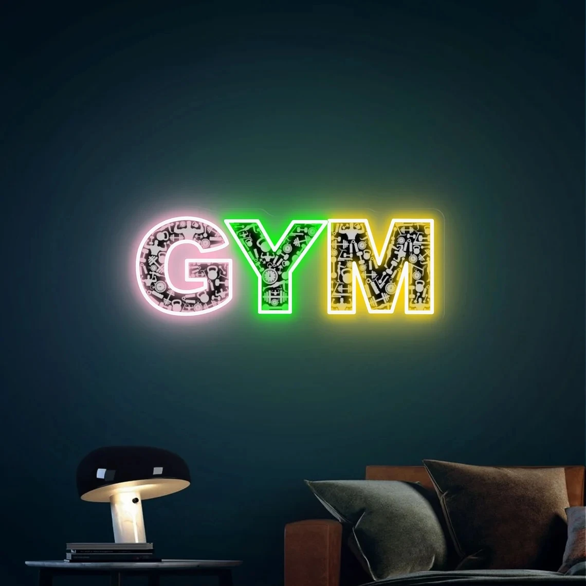 Description Picture 2 of itemGym neon sign, Gym neon light, Gym wall art, Gym wall decor, Dumbbell neon sign, Fitness neon sign, Neon sign wall decor, Led ne