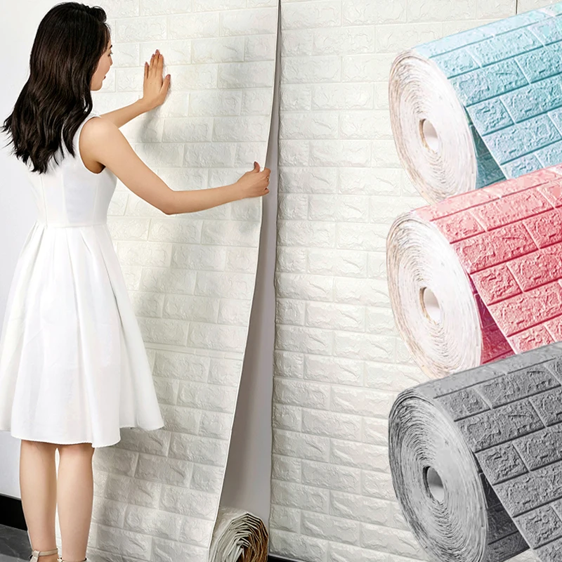 

3D Self-Adhesive Wallpaper 70cm*10m Continuous Waterproof Brick Wall Stickers Living Room Bedroom Children's Room Decoration