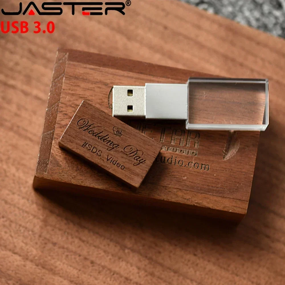 Jaster-flash Drives com Caixa de Madeira Pen Drive Memory Stick Presente Criativo Usb 3.0 Cristal Logotipo Livre Disco u 32gb 64gb 128gb 10 Pcs Lot - Imagem 6
