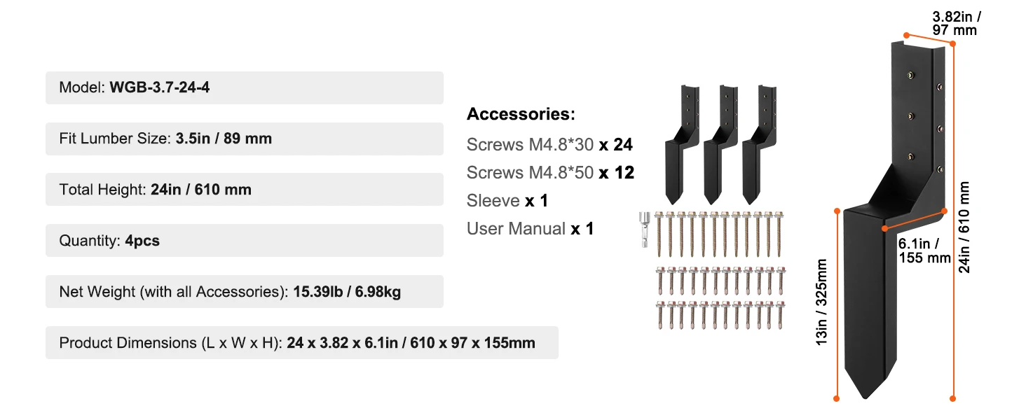 SucceBuy Fence Post Anchor Repair Kit Post Support Stake Anchor Ground Spike for Repair Tilted Broken Wood Fence Post Enveloping