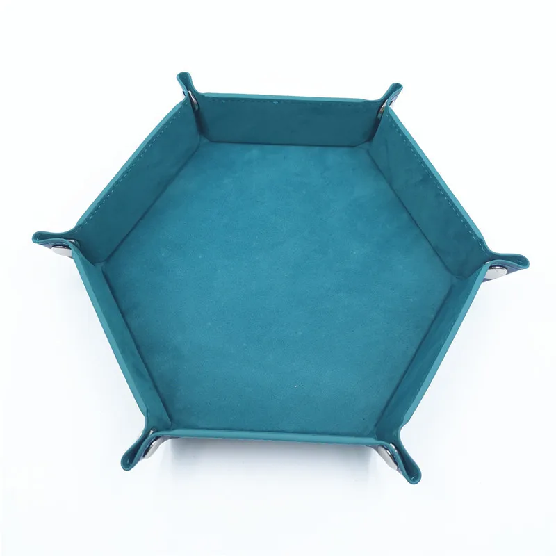 Foldable Hexagonal PU Leather Dice Tray with Flannel Lining - Portable Storage Box for Tabletop Games and Office Accessories