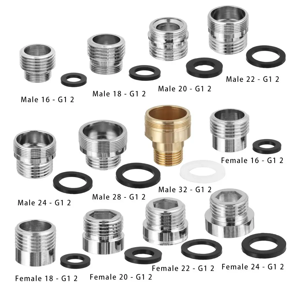 Tap Aerator Connector Metal Outside Inside Thread Water Saving Adaptor for Kitchen Faucet 16/18/20/22/24/26/28/32 to G1 2