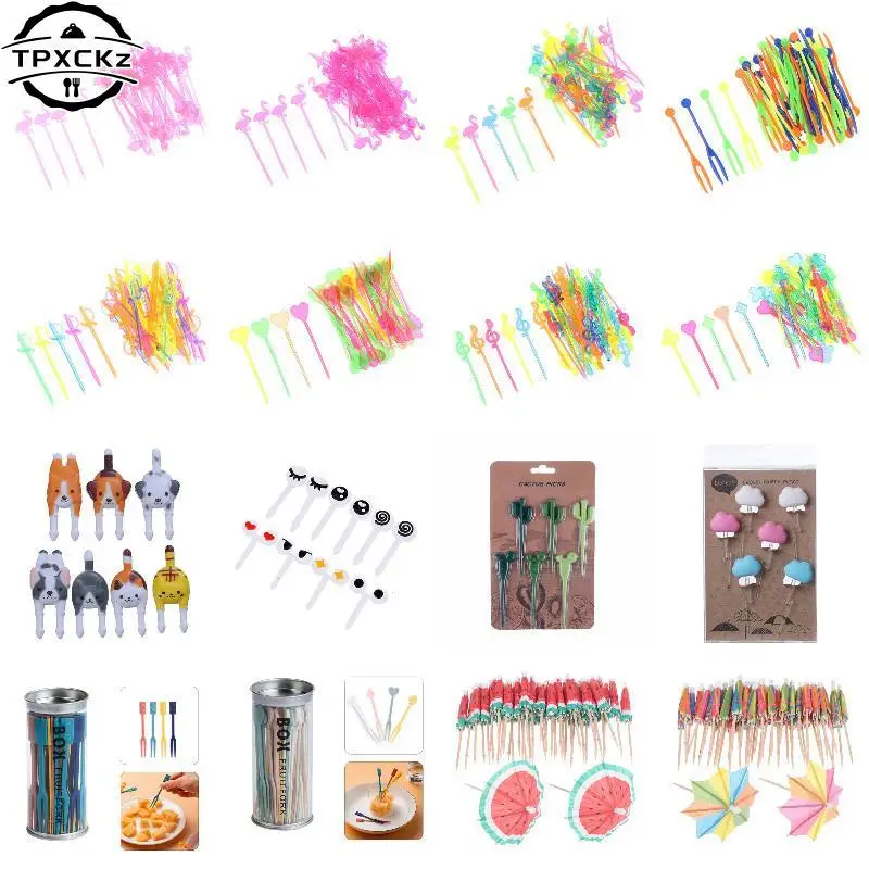 

6-50pcs Fruit Fork Set Sandwich Stick Twisted Party Buffet Cake Desserts Forks Food Cocktail Stick for Home Party Decor Supplies