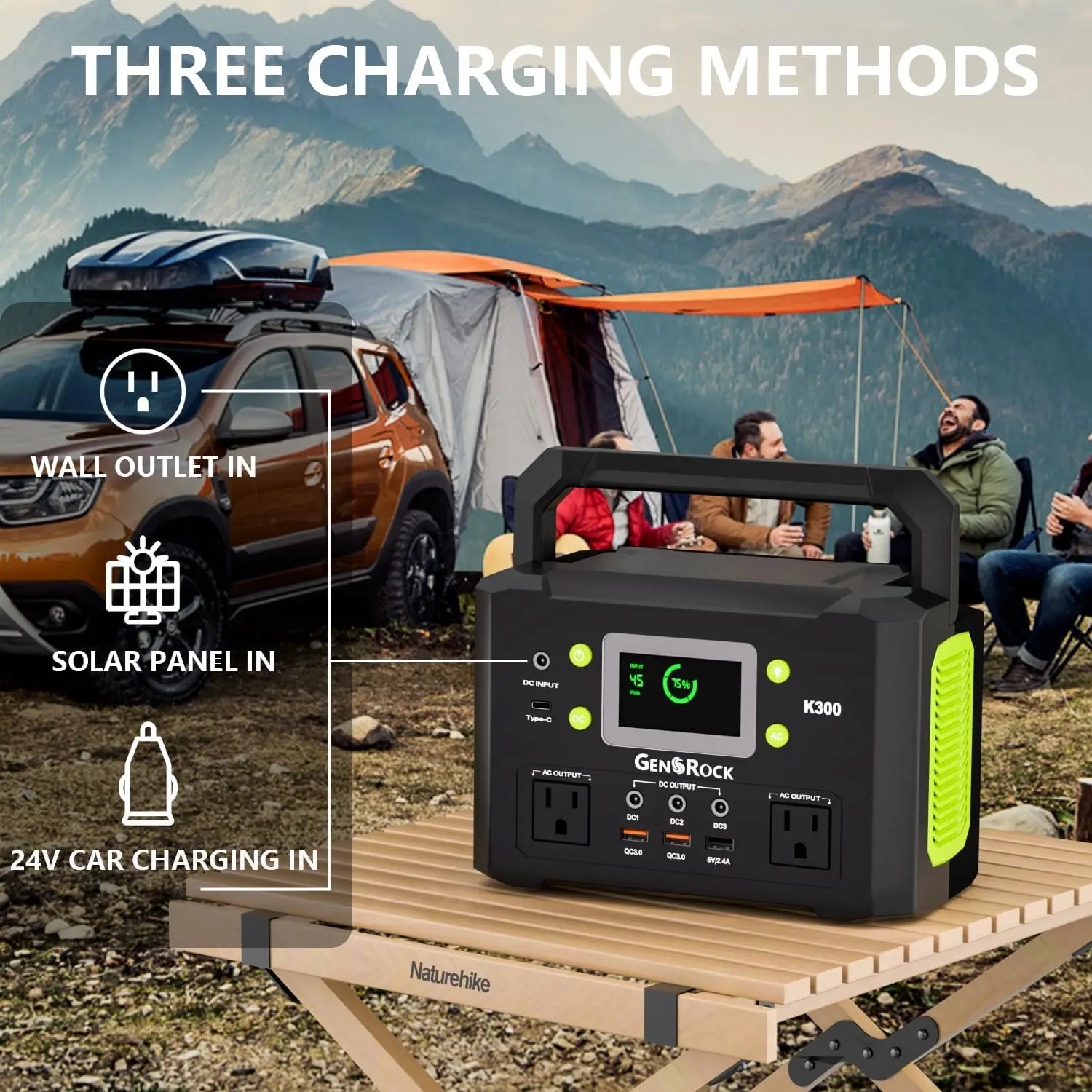 Portable Power Station, 110V/300W Pure Sine Wave Solar Generator, 222Wh Backup Lithium Battery With AC Outlet/QC 3.0/Type-C